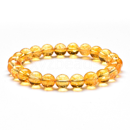 Natural Citrine Round Beaded Stretch Bracelets PW-WG43935-01-1