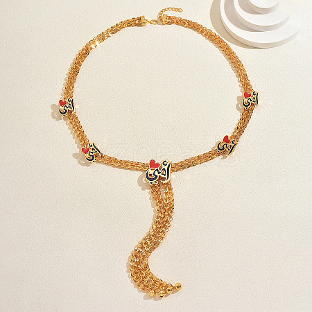 Vintage Alloy Enamel Red Heart Tassel Y Long Necklaces for Women Party and Casual Wear WS0310-1
