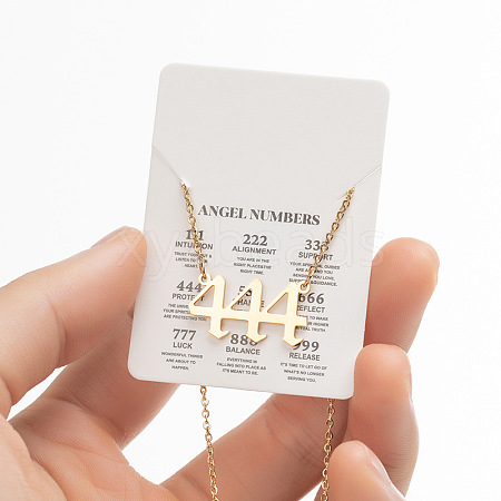 201 Stainless Steel Angel Number Pendant Necklaces for Women FS-WG21275-07-1