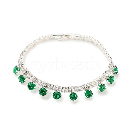 Green Cubic Zirconia Diamond Charm Bracelet with Rack Plating Brass Link Chains BJEW-Q771-03S-1