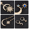 ANATTASOUL 4 Pairs 4 Style Crescent Moon & Star Rhinestone Front Back Stud & Dangle & Leverback Earrings EJEW-AN0001-62-3