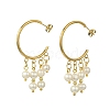 Round with C-Shaped Natural Pearl & 304 Stainless Steel Tassel Chandelier Earrings EJEW-JE07025-3