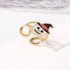 304 Stainless Steel with Enamel Cuff Rings for Women RJEW-Z116-01G-05-1