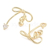 Heart Bowknot Brass Pave Clear Cubic Zirconia Stud Earrings for Women EJEW-S216-02A-G-2