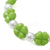 Clover Acrylic & Imitated Pearl Beaded Stretch Bracelets for Girl BJEW-JB13537-2