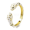 Brass Pave Green Cubic Zirconia Leopard Open Cuff Bangle for Women BJEW-K246-01G-1