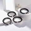 Round Natural Lava Rock with Alloy Beads Stretch Bracelet BJEW-JB07459-2