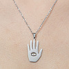 Non-Tarnish 201 Stainless Steel Hollow Hamsa Hand with Eye Pendant Necklace NJEW-OY001-79-1