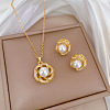 Brass Micro Pave Cubic Zirconia with Plastic Pearl Pendant Necklace & Stud Earrings WG7AC39-111-1