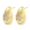 Rack Plating Brass Micro Pave Clear Cubic Zirconia Stud Earring EJEW-C102-29A-G-1