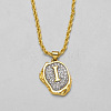 Brass Crystal Rhinestone Oval with Letter Pendant Necklaces FS-WG7CB6D-07-1