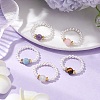 Round Natural Moonstone & Tiger Eye & Quartz & Amethyst Rose Quartz Finger Rings RJEW-JR00782-2