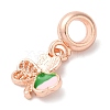 Rack Plating Alloy Green & Pink Enamel European Dangle Charms PALLOY-S189-12RG-2