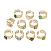 304 Stainless Steel with Glass Cat Eye Cuff Rings for Women RJEW-K309-40B-4