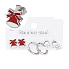 3 Pairs 3 Styles Christmas 304 Stainless Steel Hoop & Studs Earrings Set for Women EJEW-K279-12G-P-1