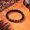 Natural Lava Rock & Tiger Eye  Round Beads Stretch Bracelets BJEW-TA00680-1