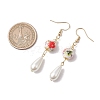 Round with Flower Pattern Porcelain Ceramic Dangle Earrings EJEW-JE06347-02-3