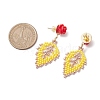 Rose with Leaf Seed Beads Stud Earrings EJEW-MZ00222-01-3