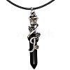 Metal Rose Flower Wrapped Pointed Natural Obsidian Bullet Pendant Necklaces PW-WG450FA-07-1