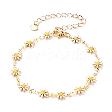 Brass Enamel Daisy Link Bracelets BJEW-JB05674