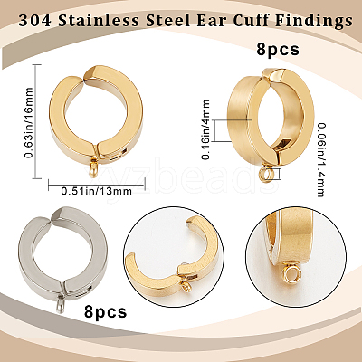 16Pcs 2 Colors 304 Stainless Steel Ear Cuff Findings STAS-BBC0003-23-1