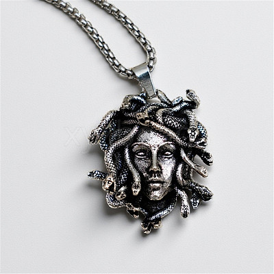 Gothic Medusa Alloy Pendant 201 Stainless Steel Box Chain Necklaces FS-WGFDD49-01-1
