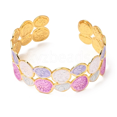304 Stainless Steel Enamel Flat Round Open Cuff Bangles for Women SA-CBA1A30-03A-G-1