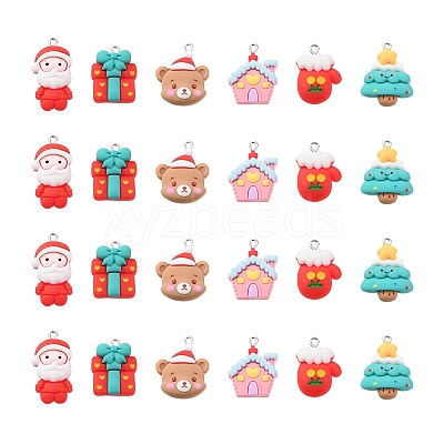 24Pcs 6 Styles Christmas Opaque Resin Pendants RESI-FS0001-43-1