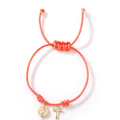 Adjustable Brass Religion Cross Virgin Charm Nylon Cord Braided Bracelets GY3057-2-1