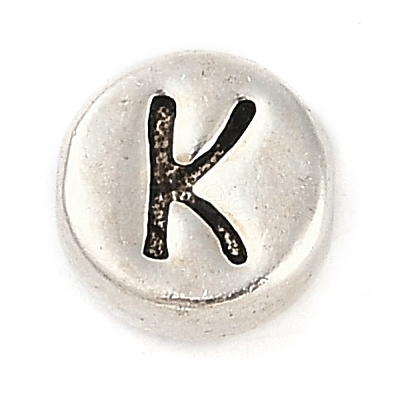 925 Sterling Silver Flat Round with Letter Beads LS-STER-G044-01AS-K-1