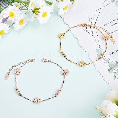 Stainless Steel Daisy Flowers Ankle with Box Chains for Women JA196B-1
