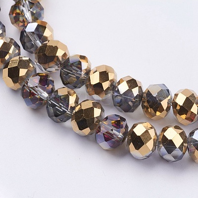 Half Plated Faceted Rondelle Electroplate Glass Beads Strands X-EGLA-D020-10x8mm-14-1