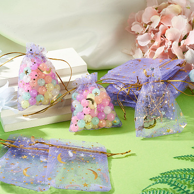 30Pcs Gold Stamping Moon Star Organza Drawstring Gift Bags ABAG-TA0002-21H-1