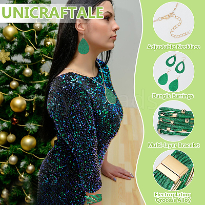 Imitation Leather Teardrop Pendant Necklace & Dangle Earrings & Multi-Strand Bracelet SJEW-UN0001-18B-1