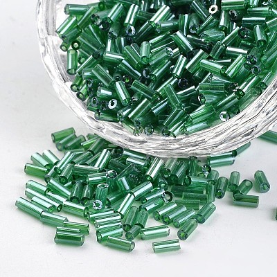 Tube Transparent Colours Pearl Luster Plated Round Hole Glass Bugle Beads SEED-I001-107B-1