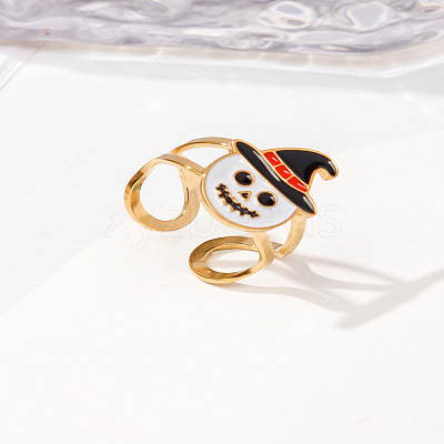 304 Stainless Steel with Enamel Cuff Rings for Women RJEW-Z116-01G-05-1
