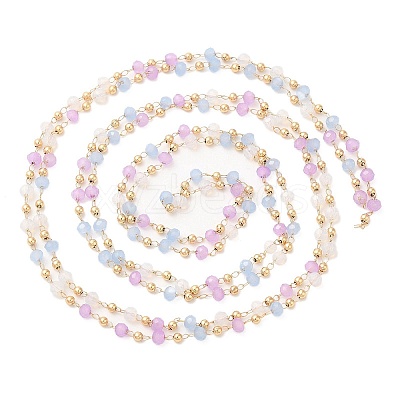 Faceted Rondelle Glass & Round 304 Stainless Steel Beaded Chains CHS-G026-01KCG-03-1