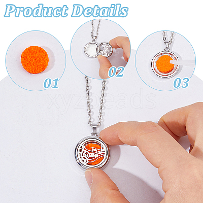 3Pcs 3 Styles Stainless Steel Hollow Essential Oil Diffuser Locket Pendant Necklaces NJEW-HS0001-26A-1