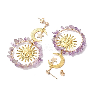 Vintage Natural Amethyst Ear Studs EJEW-JE05807-05-1