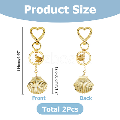 2Pcs Brass Shell Shape Pendant Keychains HJEW-HS00090-1