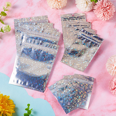 60Pcs 3 Styles Laser Plastic Resealable Bags ABAG-TA0001-56A-1