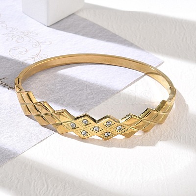 304 Stainless Steel Crystal Rhinestone Hinged Cuff Bangles SA-CBAB92B-18G-1