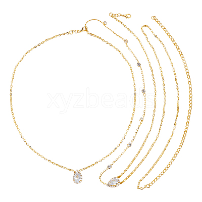 1Pc Clear Cubic Zirconia Teardrop Backdrop Necklace Body Chain NJEW-FG0001-02G-1