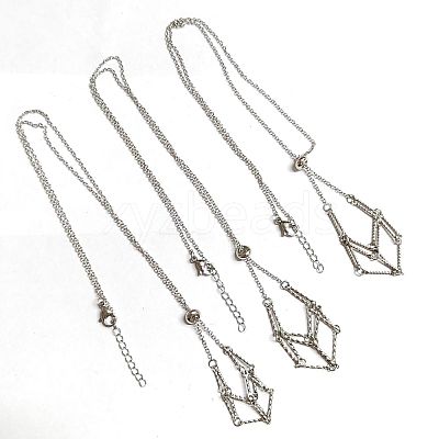 3Pcs 304 Stainless Steel Bar Link Chains Macrame Pouch Empty Stone Holder for Pendant Necklaces Making NJEW-AB00028-1