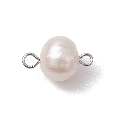Natural Cultured Freshwater Pearl Connector Charms PALLOY-JF03090-01-1