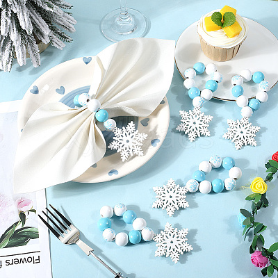Christmas Snowflake Wood Beaded Napkin Rings AJEW-SC00037-1