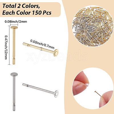 300Pcs 2 Colors 304 Stainless Steel Flat Round Blank Peg Stud Earring Findings STAS-SC0021-53-1