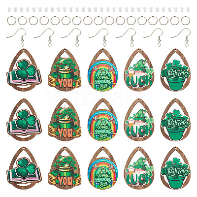 Saint Patrick's Day DIY Wood Teardrop Earring Making Kit DIY-TA0009-12-1