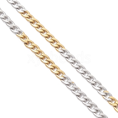Two Tone 4MM 304 Stainless Steel Cuban Link Chain Necklaces with Spring Ring Clasps NJEW-JN05707-1