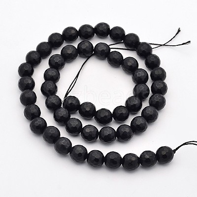 Faceted Round Natural Black Stone Beads Strands G-E302-066-8mm-1